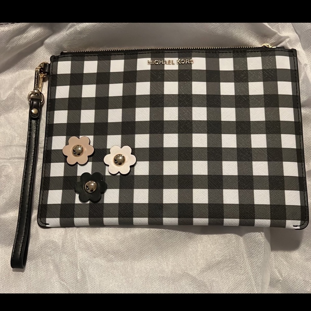 Michael Kors Gingham Plaid Zippered Pouch